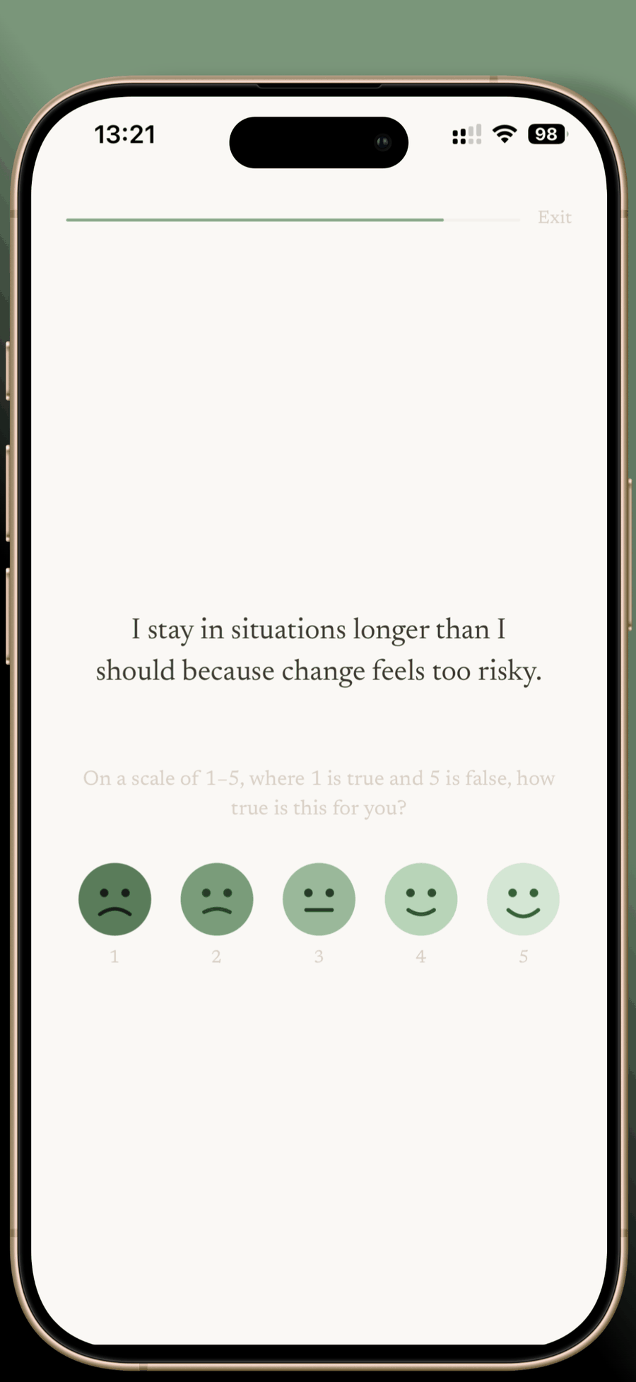An Inner Voice Insights question with a 1 to 5 scale